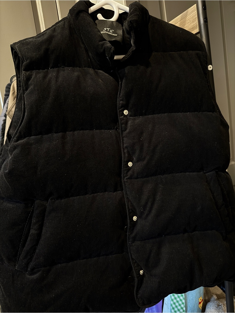TC Black Corduroy Puffer Vest - Men's Snap Front